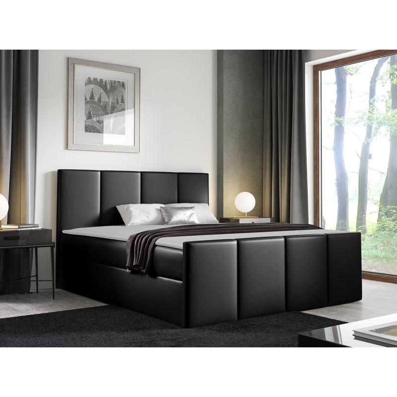 Hotelová manželská posteľ 140x200 MORALA - čierna ekokoža + topper ZDARMA