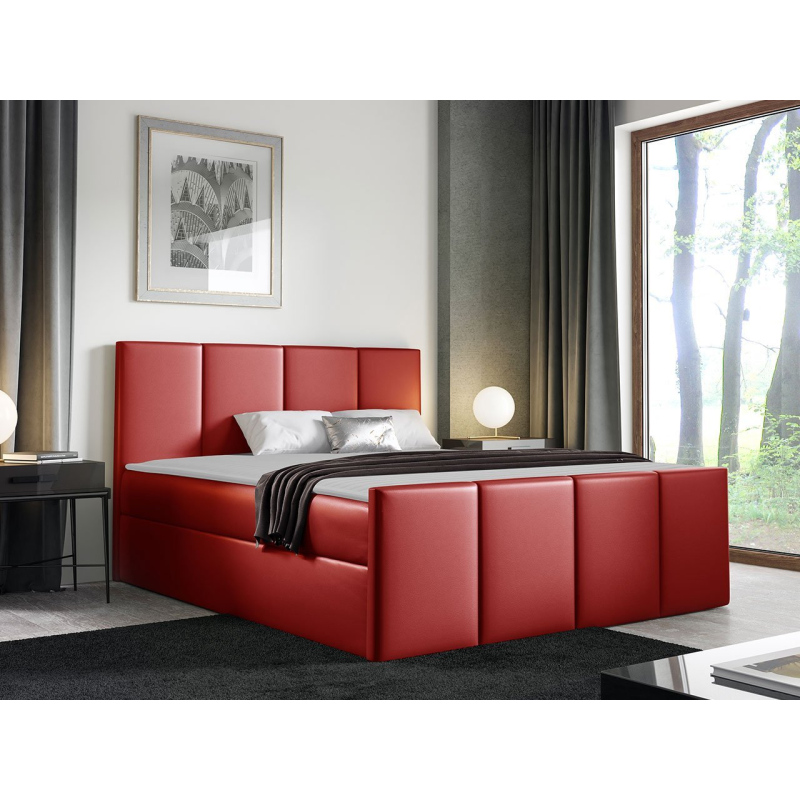 Hotelová manželská posteľ 140x200 MORALA - červená ekokoža + topper ZDARMA