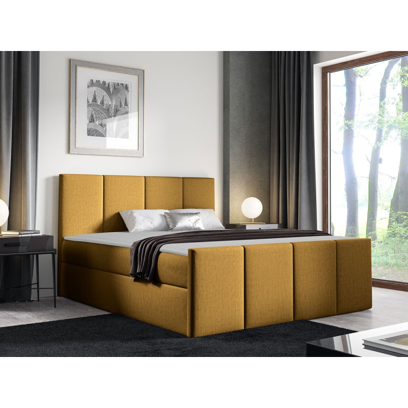 Hotelová manželská posteľ 140x200 MORALA - horčicová + topper ZDARMA