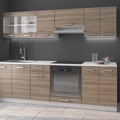 Kuchyňa 240/240 cm LIAN 1 - dub hľuzovka / biela + LED, drez a príborník ZDARMA