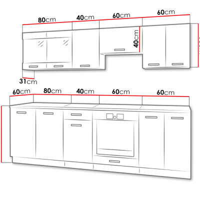 Kuchyňa 240/240 cm LIAN 1 - dub hľuzovka / biela + LED, drez a príborník ZDARMA