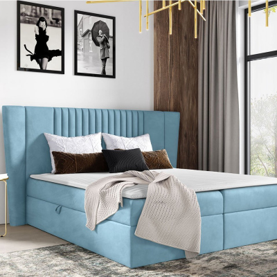 Hotelová manželská posteľ 200x200 SOLA - svetlá modrá + topper ZDARMA