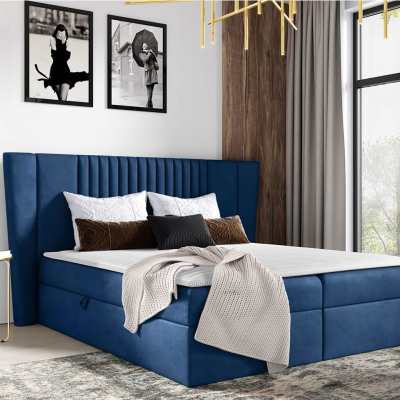 Hotelová manželská posteľ 180x200 SOLA - tmavá modrá + topper ZDARMA