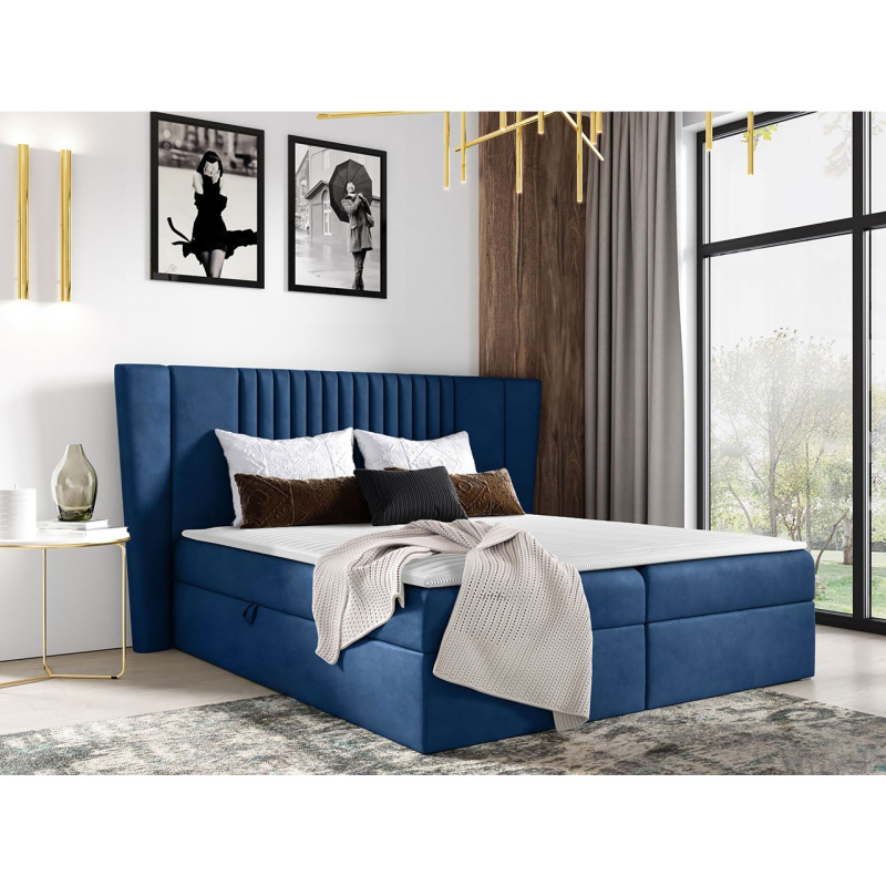 Hotelová manželská posteľ 180x200 SOLA - tmavá modrá + topper ZDARMA