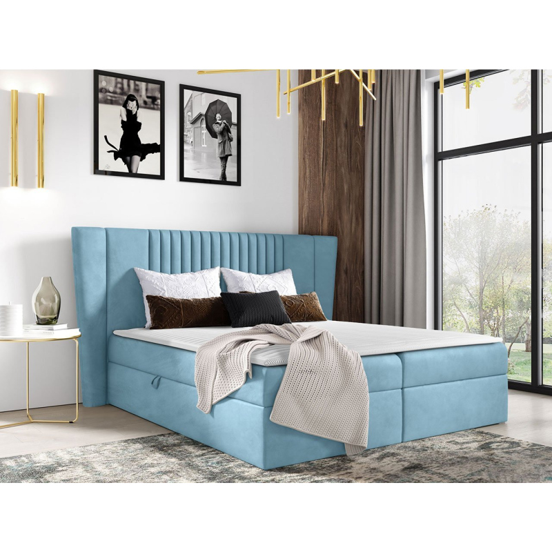 Hotelová jednolôžková posteľ 120x200 SOLA - svetlá modrá + topper ZDARMA