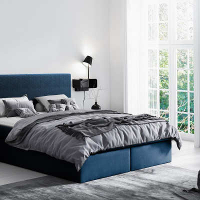 Hotelová manželská posteľ 200x200 ROSENDO - modrá + topper ZDARMA