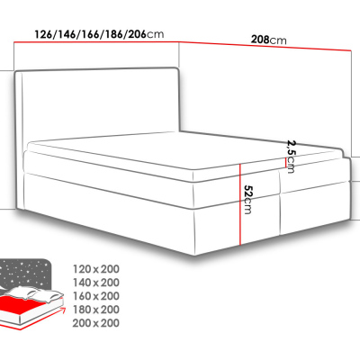 Hotelová manželská posteľ 200x200 ROSENDO - červená + topper ZDARMA