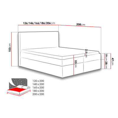 Hotelová manželská posteľ 140x200 ROSENDO - červená + topper ZDARMA