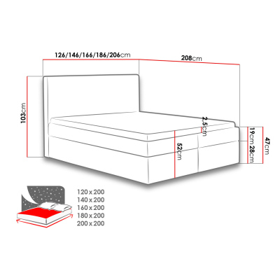 Hotelová jednolôžková posteľ 120x200 ROSENDO - červená + topper ZDARMA