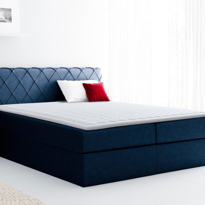 Boxspringová manželská posteľ 200x200 PABLA - modrá + topper ZDARMA