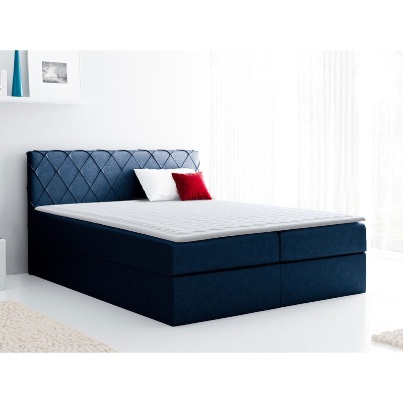 Boxspringová manželská posteľ 200x200 PABLA - modrá + topper ZDARMA