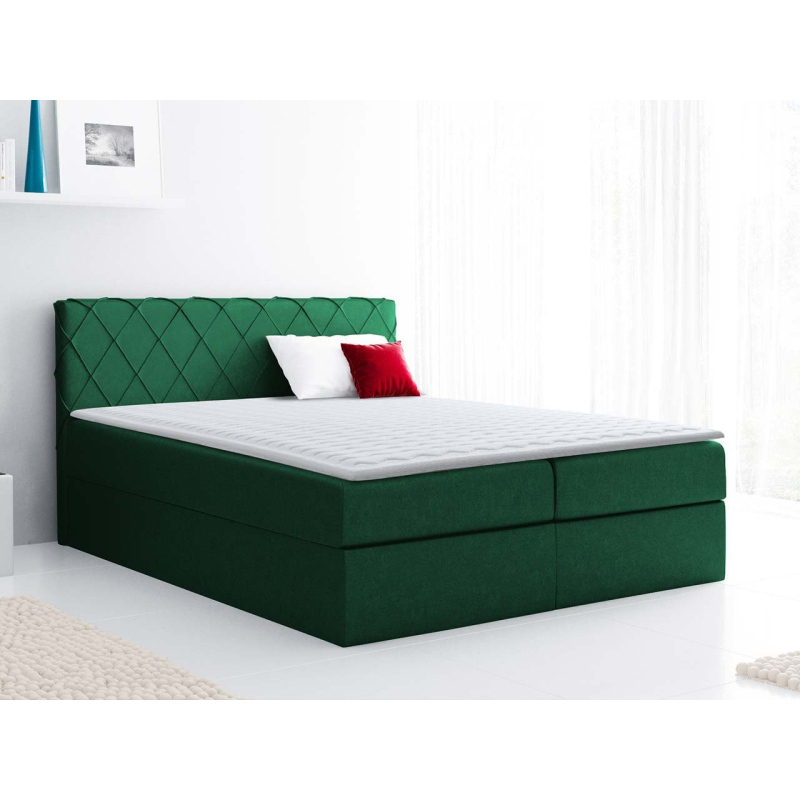 Boxspringová manželská posteľ 200x200 PABLA - zelená + topper ZDARMA