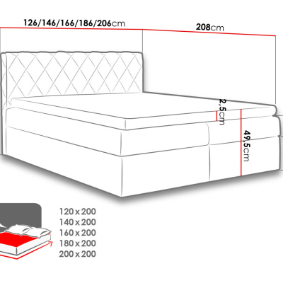 Boxspringová manželská posteľ 140x200 PABLA - svetlá hnedá + topper ZDARMA