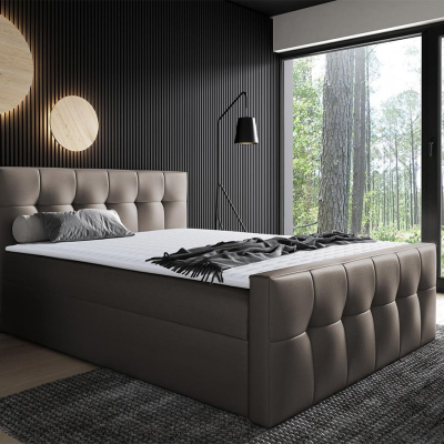 Hotelová manželská posteľ 200x200 ORLIN - hnedá ekokoža + topper ZDARMA