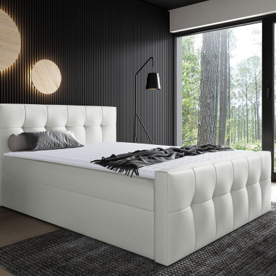 Hotelová manželská posteľ 200x200 ORLIN - biela ekokoža + topper ZDARMA