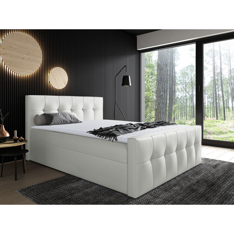 Hotelová manželská posteľ 200x200 ORLIN - biela ekokoža + topper ZDARMA