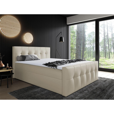 Hotelová manželská posteľ 180x200 ORLIN - béžová ekokoža + topper ZDARMA