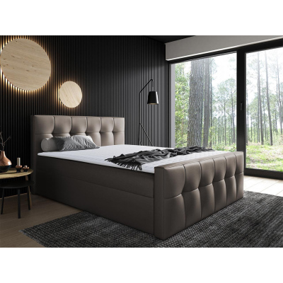 Hotelová manželská posteľ 160x200 ORLIN - hnedá ekokoža + topper ZDARMA