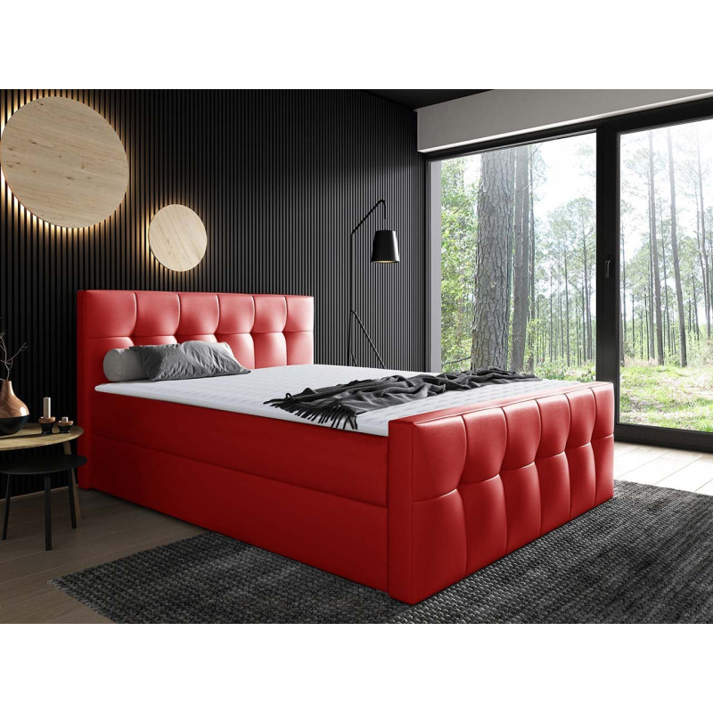 Hotelová manželská posteľ 160x200 ORLIN - červená ekokoža + topper ZDARMA