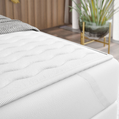 Hotelová manželská posteľ 200x200 ORLIN - béžová ekokoža + topper ZDARMA
