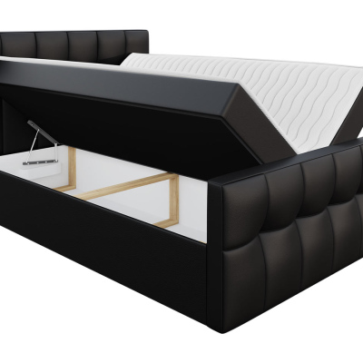 Hotelová manželská posteľ 200x200 ORLIN - čierna ekokoža + topper ZDARMA