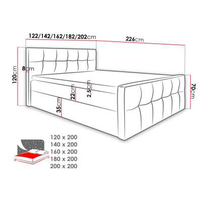 Hotelová manželská posteľ 200x200 ORLIN - červená ekokoža + topper ZDARMA