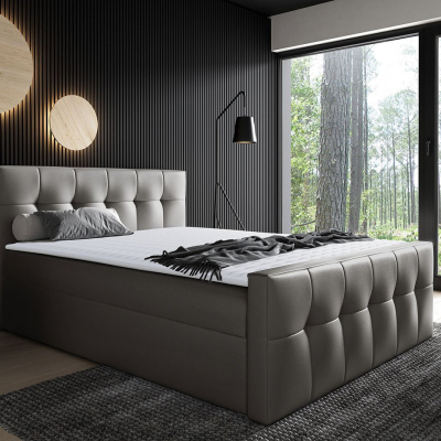 Hotelová manželská posteľ 140x200 ORLIN - šedá ekokoža + topper ZDARMA