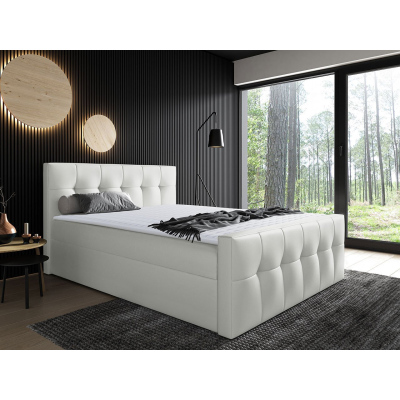 Hotelová manželská posteľ 140x200 ORLIN - biela ekokoža + topper ZDARMA