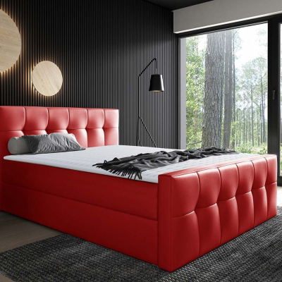 Hotelová manželská posteľ 140x200 ORLIN - červená ekokoža + topper ZDARMA