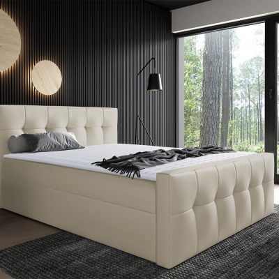 Hotelová jednolôžková posteľ 120x200 ORLIN - béžová ekokoža + topper ZDARMA