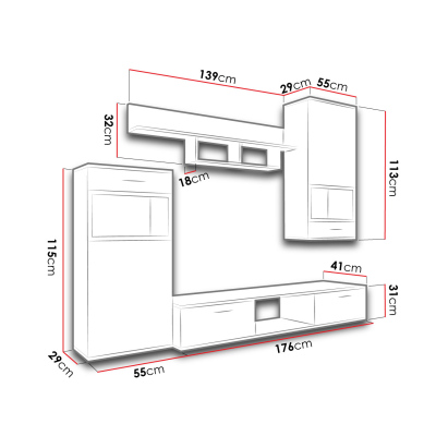 Zostava nábytku do obývačky MEILIN - betón / biela