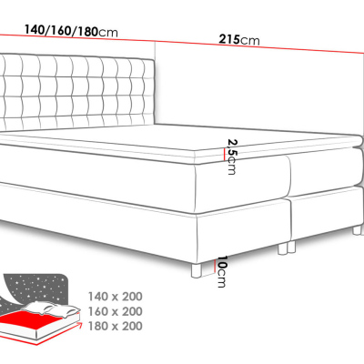 Manželská čalúnená posteľ 180x200 SADIE - modrá + topper ZDARMA