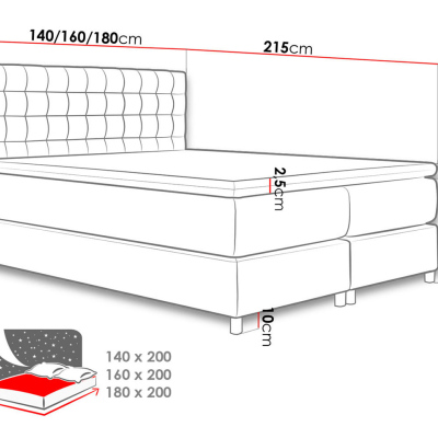 Manželská čalúnená posteľ 160x200 SADIE - svetlá šedá + topper ZDARMA