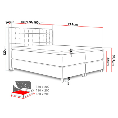 Manželská čalúnená posteľ 140x200 SADIE - svetlá šedá + topper ZDARMA