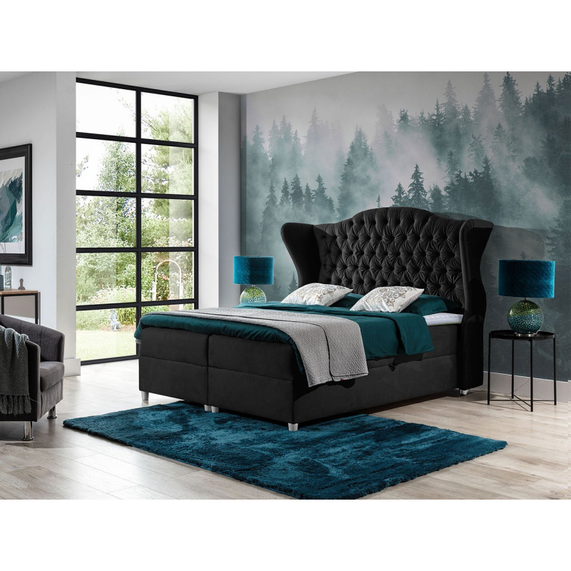 Kontinentálna manželská posteľ 160x200 NEIVA - čierna + topper ZDARMA