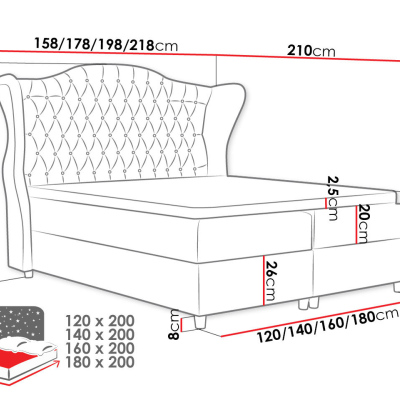 Kontinentálna manželská posteľ 160x200 NEIVA - ružová + topper ZDARMA