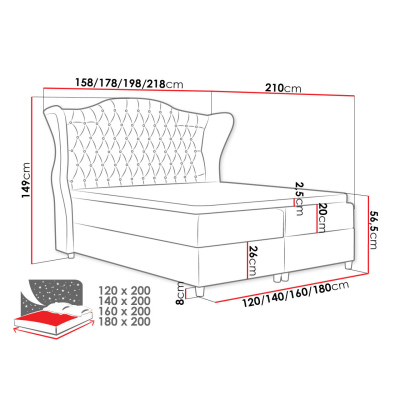 Kontinentálna manželská posteľ 160x200 NEIVA - šedá + topper ZDARMA