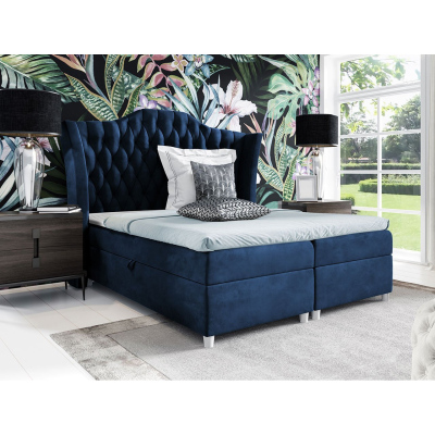 Boxspringová manželská posteľ 180x200 TERCERO - modrá + topper ZDARMA