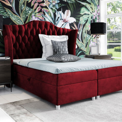 Boxspringová jednolôžková posteľ 120x200 TERCERO - červená + topper ZDARMA