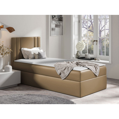 Americká jednolôžková posteľ 90x200 VITORIA MINI - hnedá ekokoža, ľavé prevedenie + topper ZDARMA
