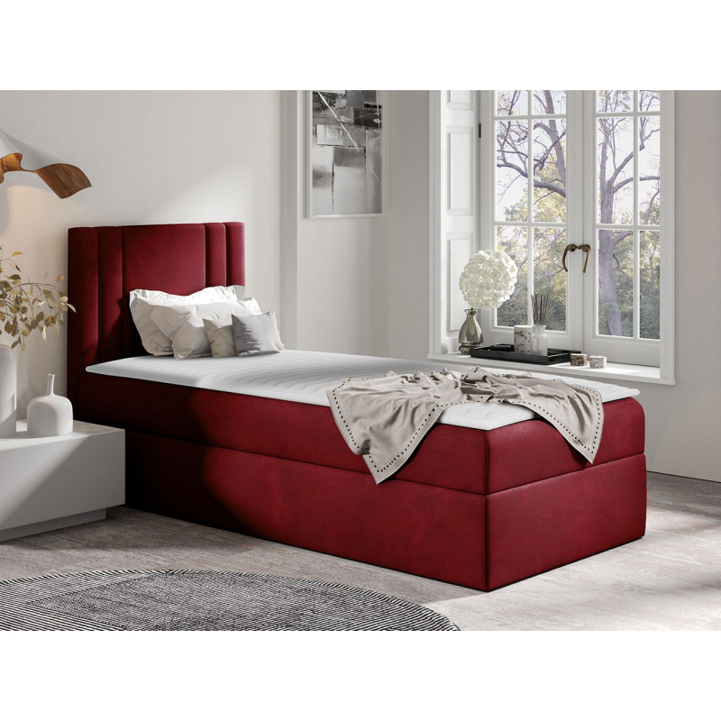 Americká jednolôžková posteľ 90x200 VITORIA MINI - červená, ľavé prevedenie + topper ZDARMA