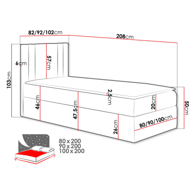 Americká jednolôžková posteľ 90x200 VITORIA MINI - hnedá ekokoža, ľavé prevedenie + topper ZDARMA