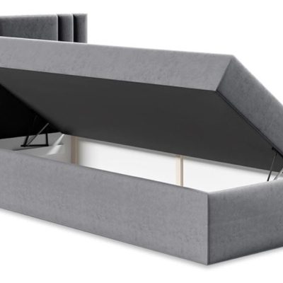 Americká jednolôžková posteľ 90x200 VITORIA MINI - šedá ekokoža, ľavé prevedenie + topper ZDARMA