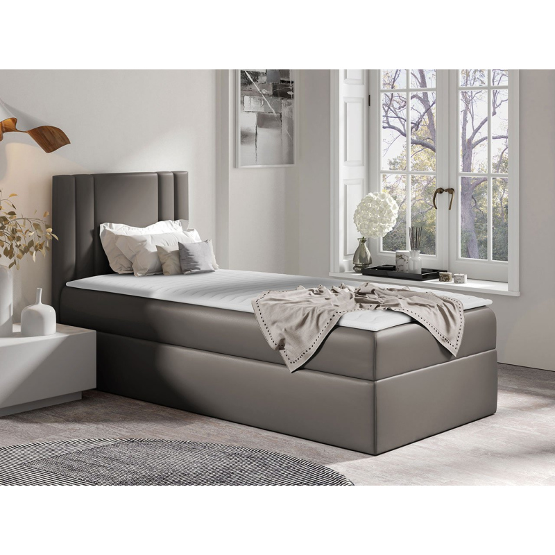 Americká jednolôžková posteľ 100x200 VITORIA MINI - šedá ekokoža, ľavé prevedenie + topper ZDARMA
