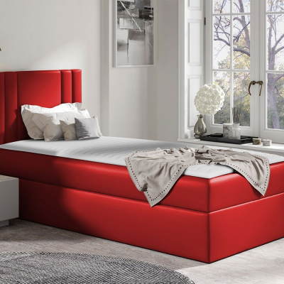 Americká jednolôžková posteľ 100x200 VITORIA MINI - červená ekokoža, ľavé prevedenie + topper ZDARMA