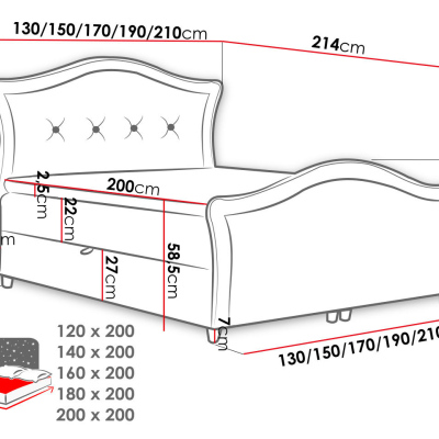 Kontinentálna manželská posteľ 200x200 VARIEL 2 - vínová + topper ZDARMA