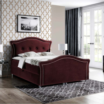 Kontinentálna jednolôžková posteľ 120x200 VARIEL 2 - vínová + topper ZDARMA