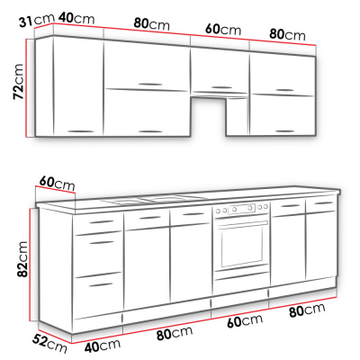 Kuchynská linka 260/260 cm ZHILAN 2 - dub lancelot / biela + drez a pracovná doska ZDARMA