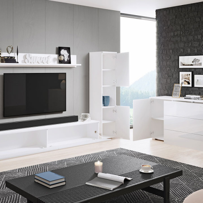Nábytok do obývacej izby s LED osvetlením ROSARIO XL - lesklý biely / biely