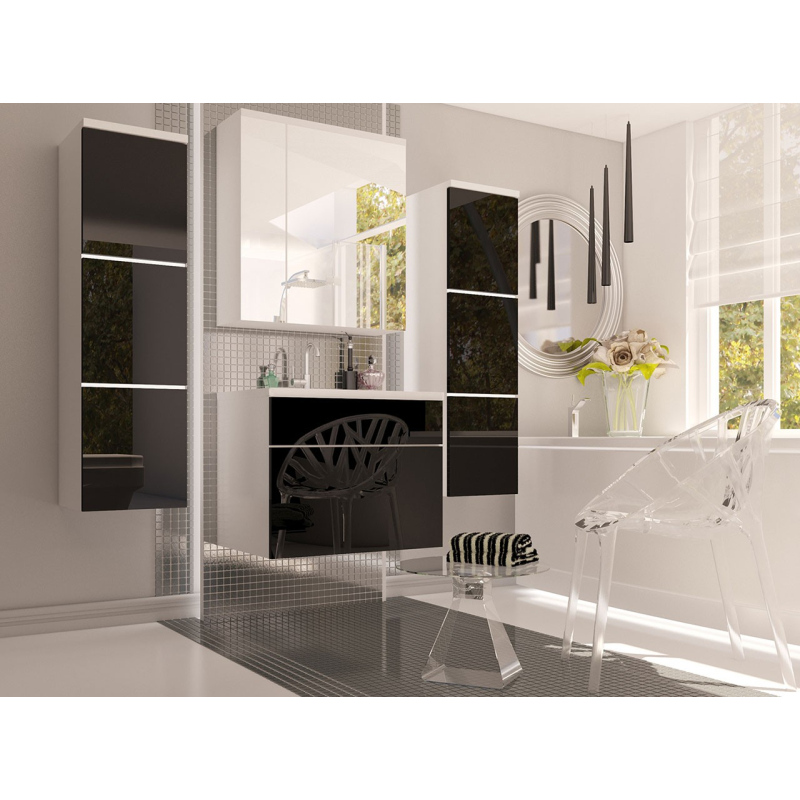 Nábytok do kúpeľne MERAF - biely / lesklý čierny + LED, sifón a umývadlo ZDARMA